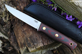 Туристический нож Рыбацкий M Bohler N690, накладки micarta Красно-Черная, оружейная насечка
